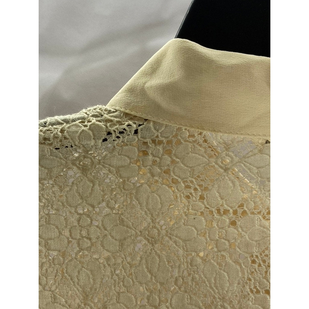 CLUB MONACO Women's Beige Floral Lace Button-Up Long Sleeve Top SZ XS