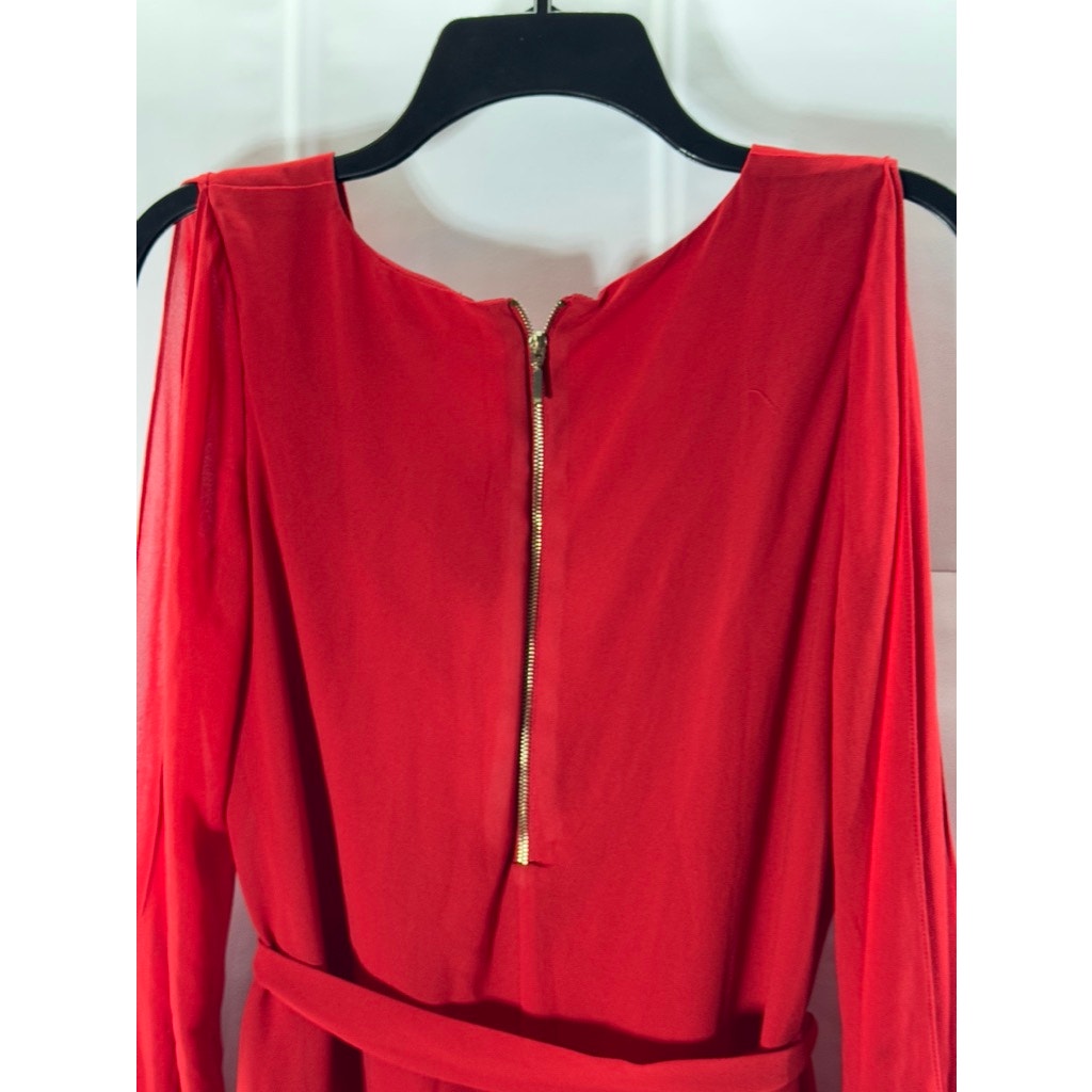 NAKED ZEBRA Women's Red V-Neck Cutout long Sleeve Tie-Waist Mini Dress SZ M