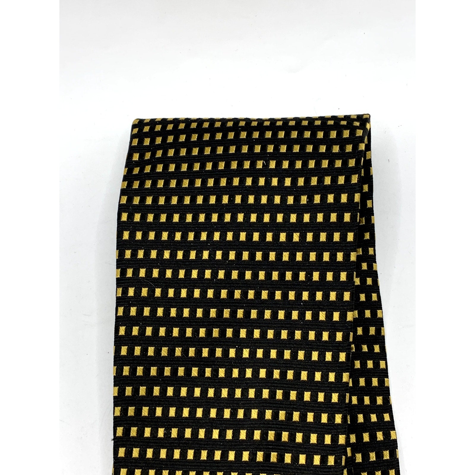 MITCHELLS OF WESTPORT Men's Black & Yellow Gold Silk USA Hand Sewn Tie