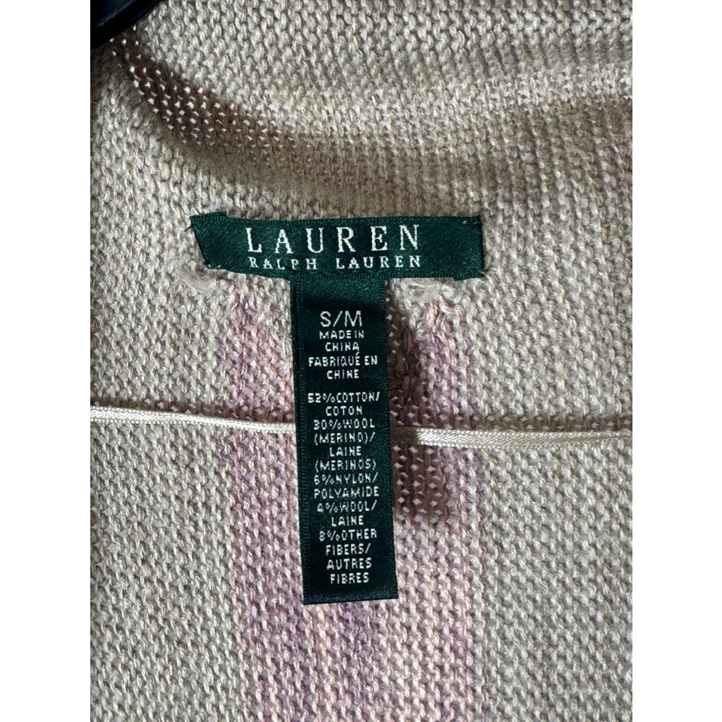 LAUREN RALPH LAUREN Women's Tan/Multi Southwestern Draped Open Cardigan SZ S/M