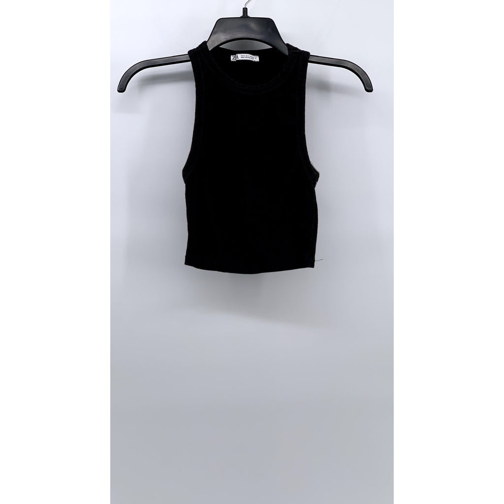 ZARA Women's Black Ribbed Cropped Tank Top SZ S
