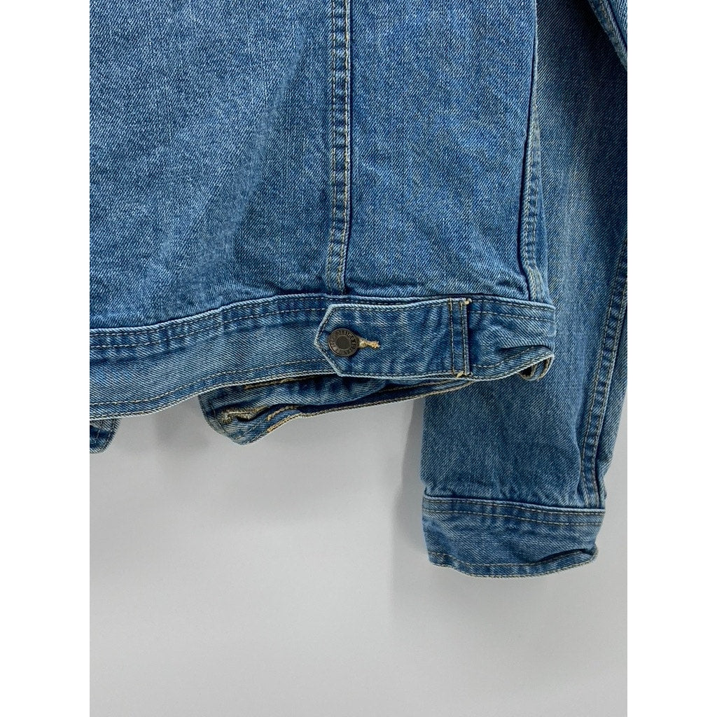 MOSSIMO SUPPLY CO Women's Blue Denim Distressed Oversized Button-Up Jacket SZ S