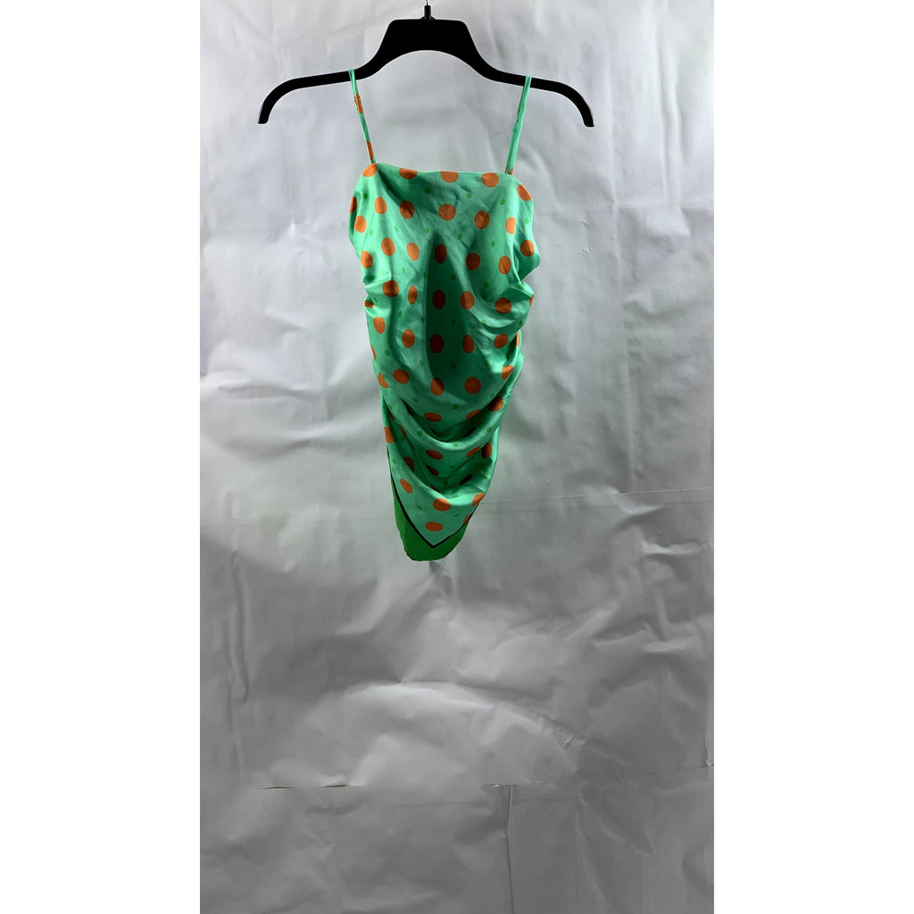 UNBRANDED Women's Green-Orange Dot Print Handkerchief Crop Tank Top SZ S