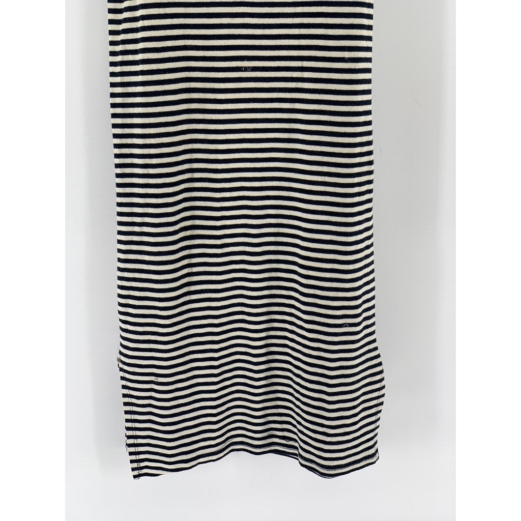 DESIGN LAB LORD & TAYLOR Women's Navy-White Striped Crewneck Maxi Dress SZ XS