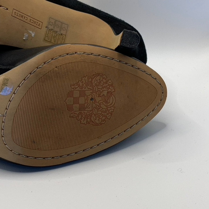 VINCE CAMUTO Women's Black Leather Velino Almond-Toe Side-Zipper Booties SZ 8.5