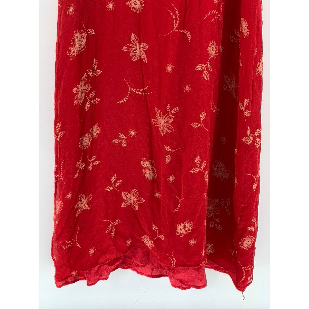 COLDWATER CREEK Women's Red Floral The Vintage Twin Scoop-Neck Silk Dress SZ S