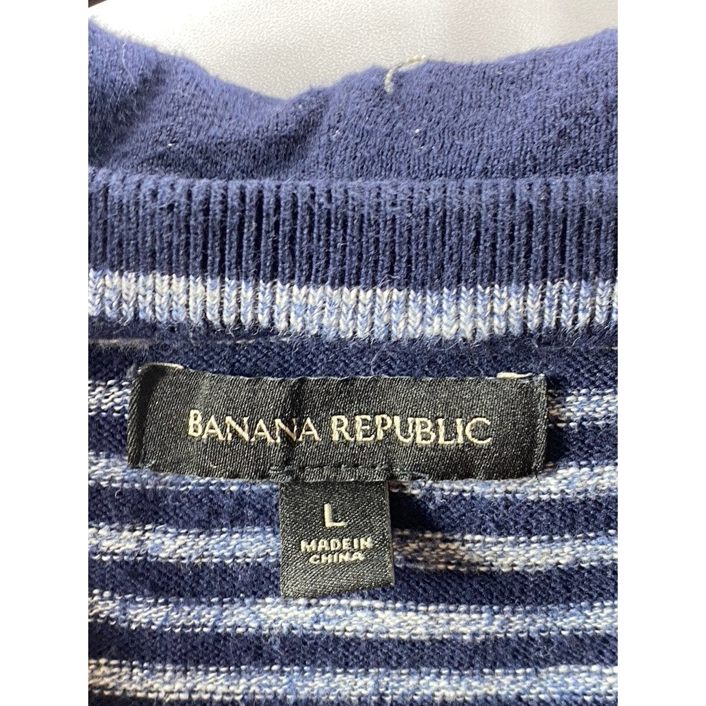 BANANA REPUBLIC Men's Blue Striped Hooded Casual Sweatshirt SZ L