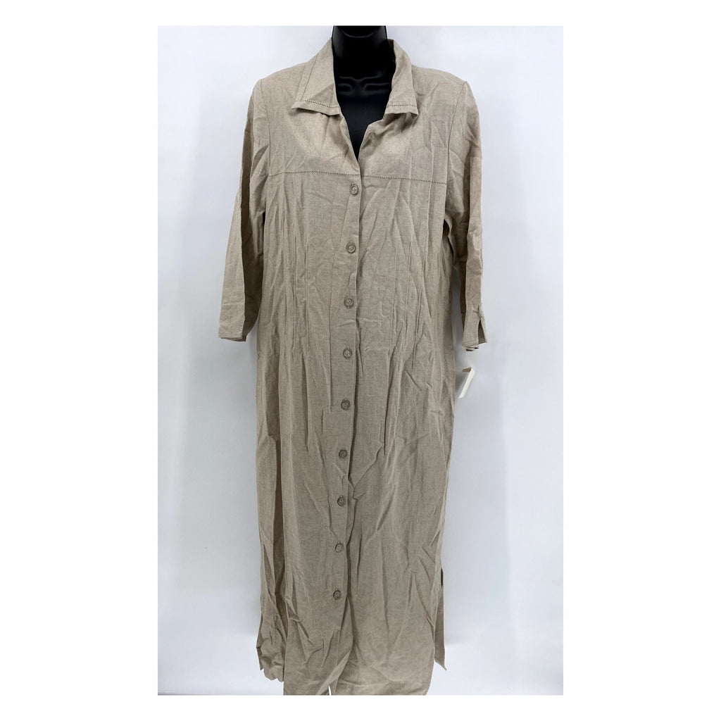 COLDWATER CREEK Women's Linen Tan Collared Maxi Dress SZ 12