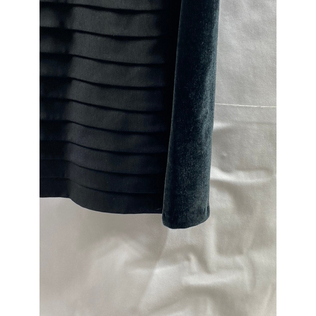 UNBRANDED Women's Black Layered Crewneck Velvet Back Button Long Sleeve Top SZ S