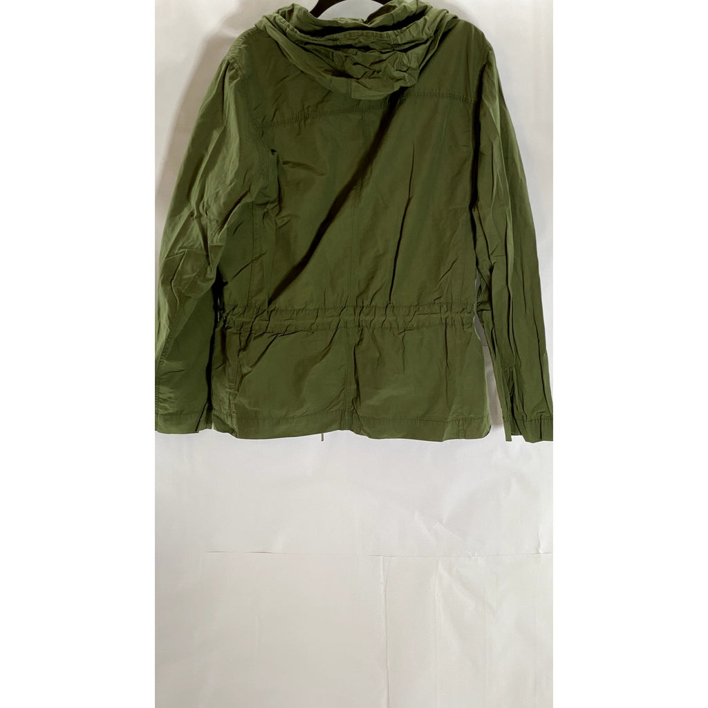 GAP Women's Black Moss Cinched Waist Zip-Up Hooded Anorak Jacket SZ L