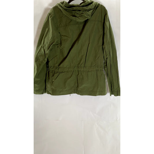 GAP Women's Black Moss Cinched Waist Zip-Up Hooded Anorak Jacket SZ L