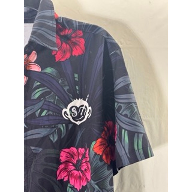 SALTY MONKEYS Men's Black Floral Print Button-Up Short Sleeve Shirt SZ M