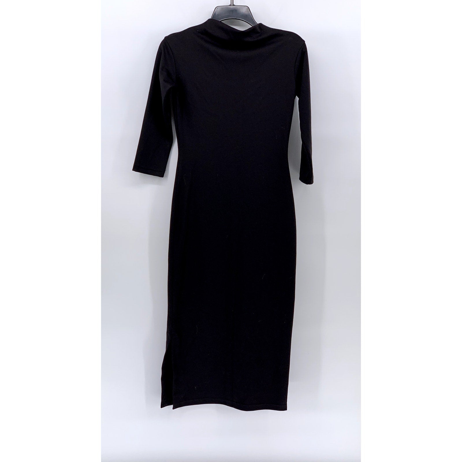 UNBRANDED Women's Black Embroidered Crown C Patch Mock-Neck Midi Dress SZ S