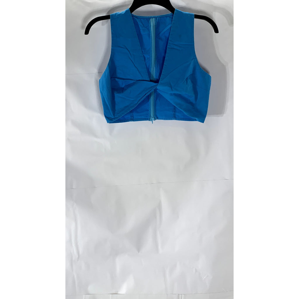 COMMENSE Women's Blue Twist-Front Open-Front Cropped Sleeveless Top SZ XS