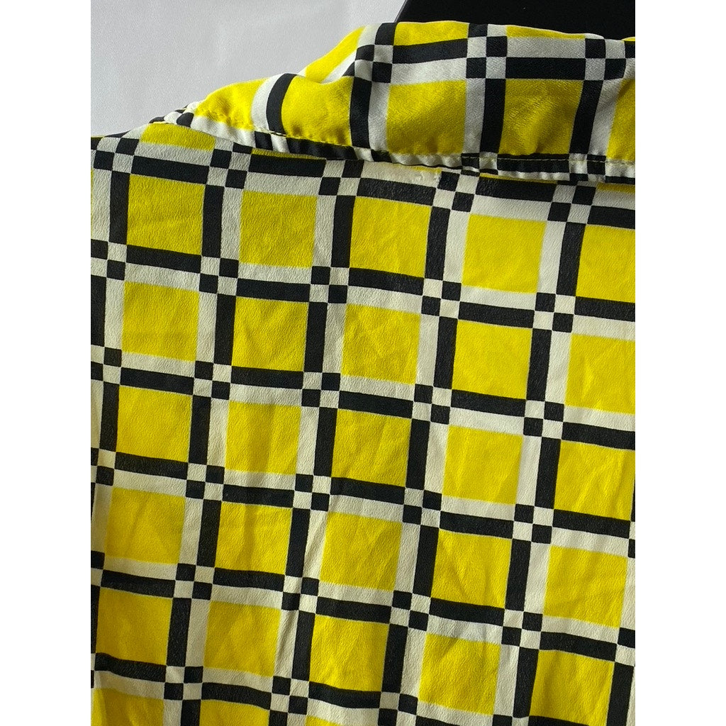 NEW YORK & COMPANY Women's Yellow/Black Honeycomb Button-Up Shirt Dress SZ M