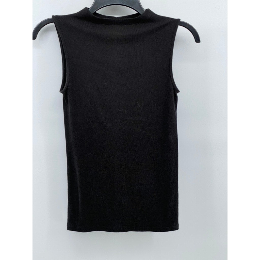 EVERLANE Women's Black Mock-Neck Sleeveless Ribbed Top SZ XS