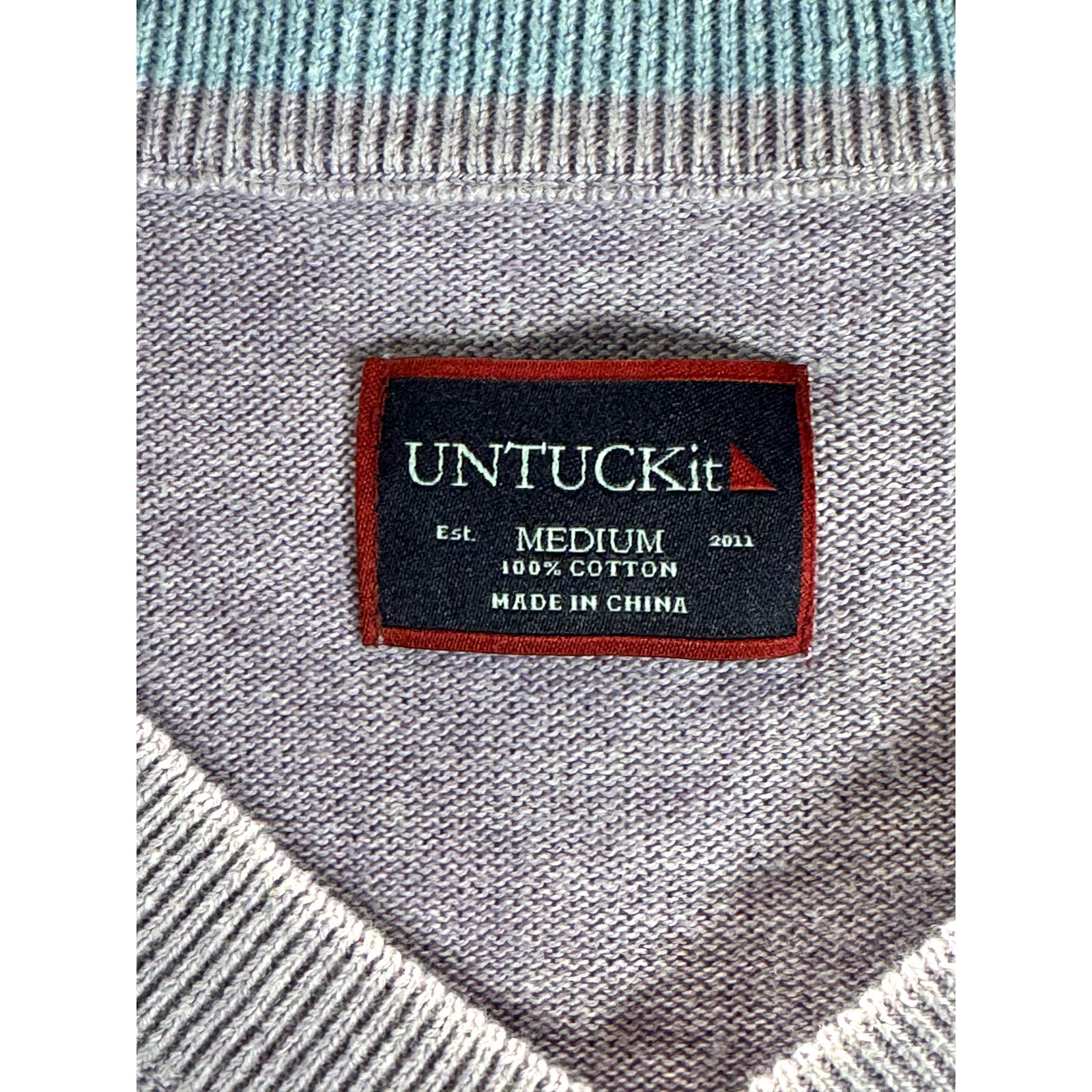 UNTUCKIT Men's Lilac V-Neck Cotton Long Sleeve Pullover Sweater SZ M