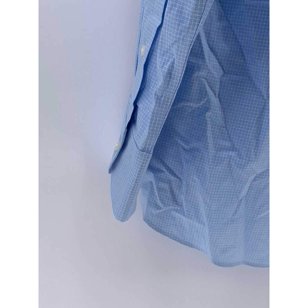 PROPER CLOTH Men's Light Blue Gingham Regular-Fit Long Sleeve Shirt SZ 16