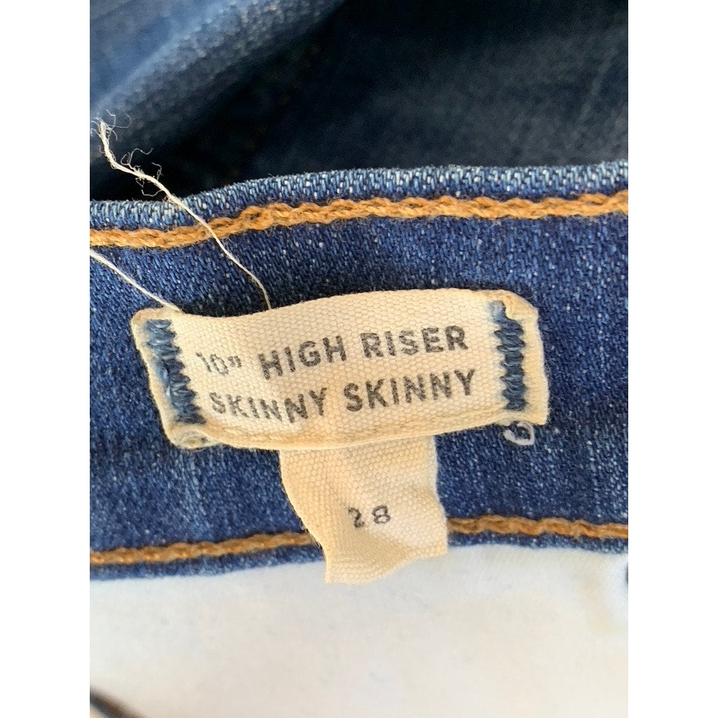 MADEWELL Women's Blue High Riser 10" Skinny Skinny Distressed Hem Jean SZ 28