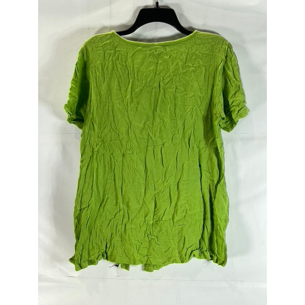 METRO COLLECTION New York 10001 Women's Green Button-Up Short Sleeve Top SZ L