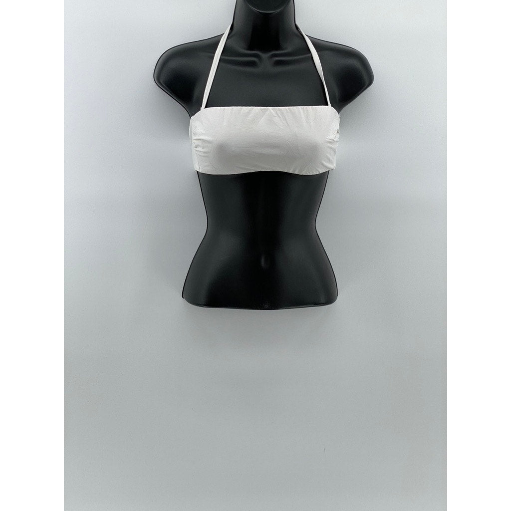 UNBRANDED Women's White Tie-Back Halter Spaghetti Strap Swim Top SZ M