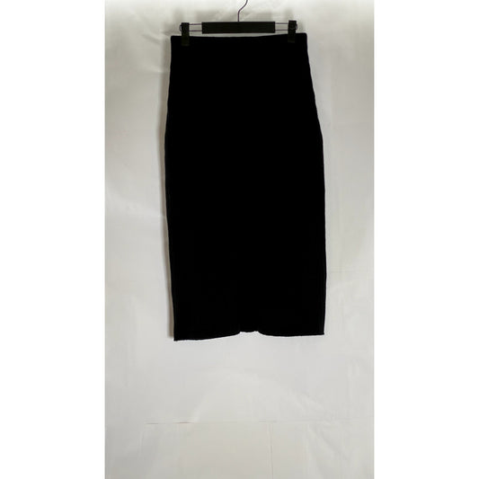 UNBRANDED Women's Black Rib Knit Pull-On Knee Length Casual Skirt SZ S