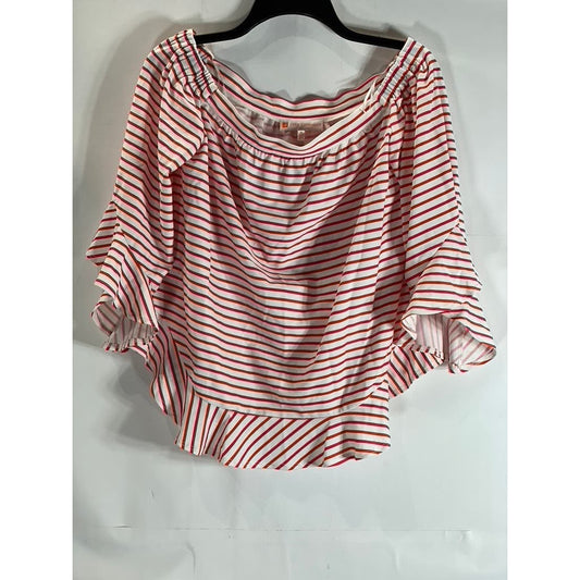 JUDE CONNALLY Women's Orange/White Demi Striped Off-The-Shoulder Top SZ S