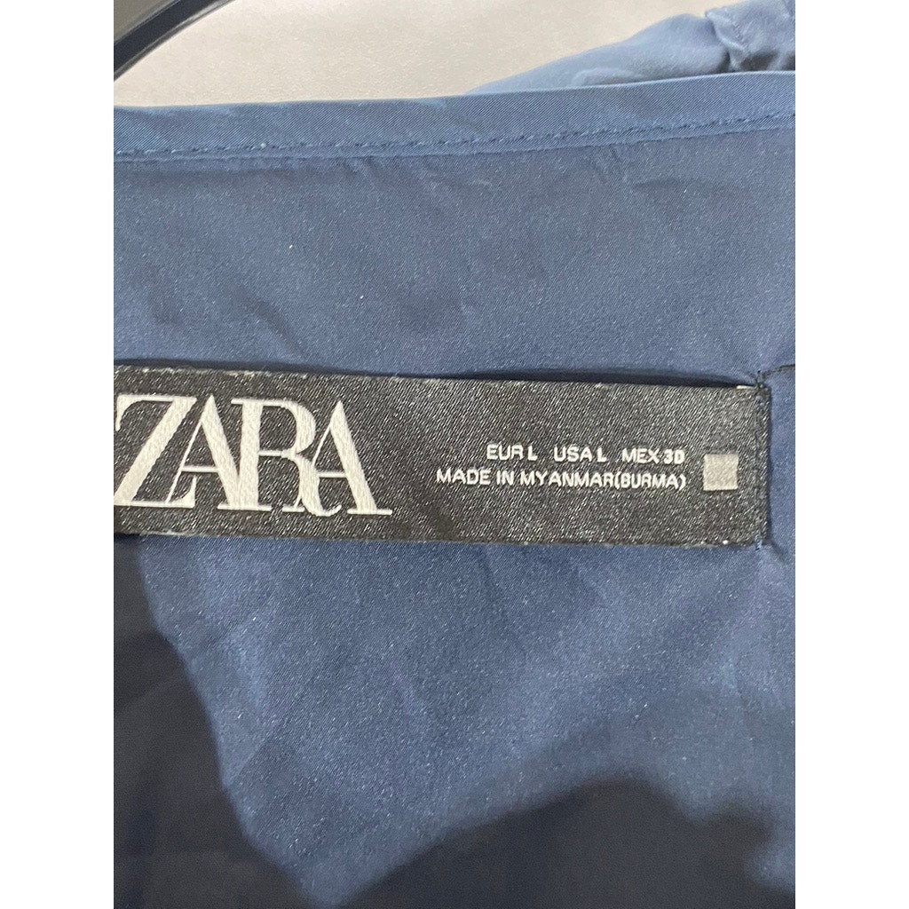 ZARA Men's White/Navy California Logo Hooded Zip-Up Windbreaker Jacket SZ L