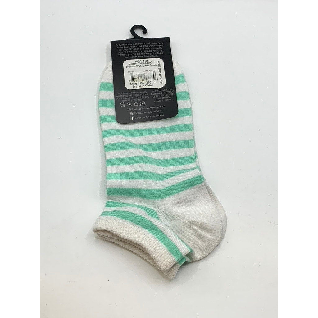 MEMOI Women's Cabbage Green-White Classic Striped Low Cut Socks SZ OS