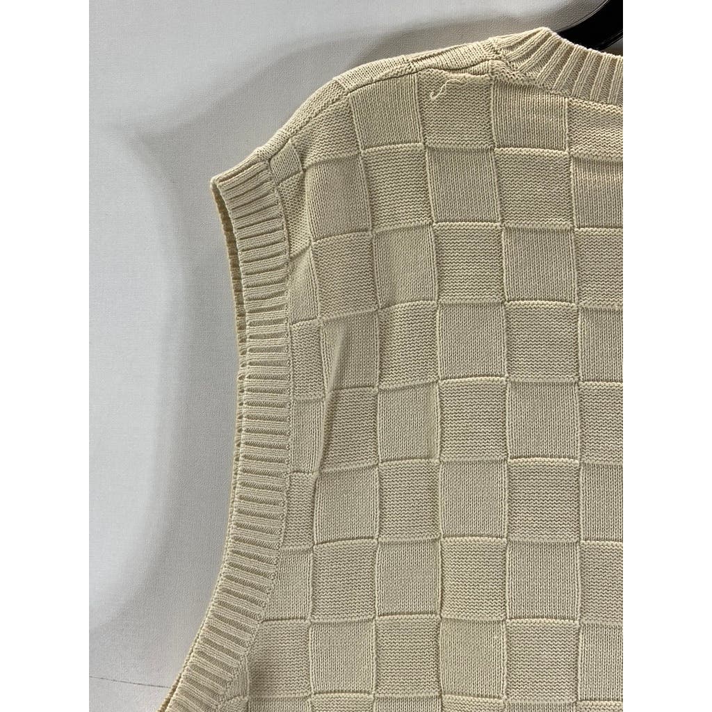 JOSEPH & LYMAN Men's Cream Cotton Square-Detail V-Neck Knit Sweater Vest SZ L