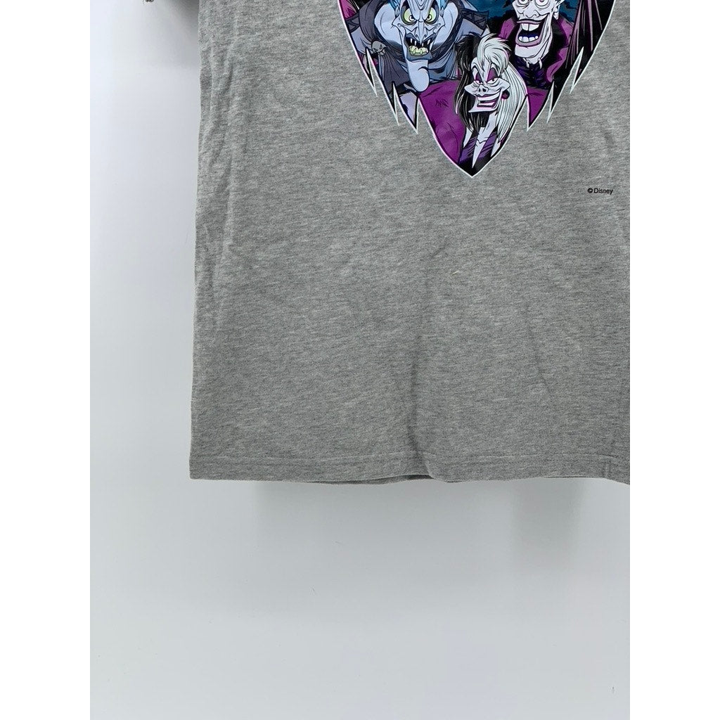 DISNEY Girls' Heather Gray Crewneck Villains Graphic Short Sleeve T-Shirt SZ M/L