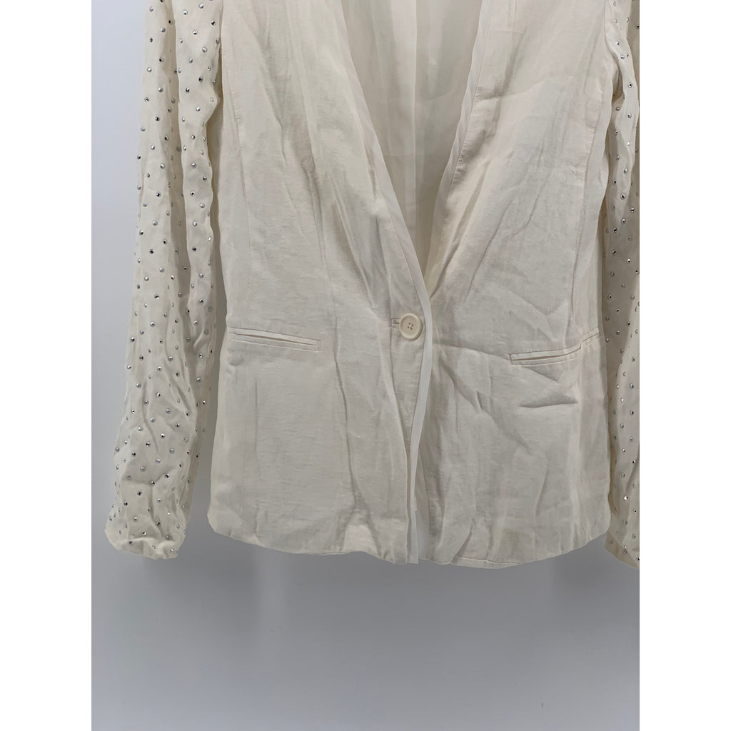 ARMANI EXCHANGE Women’s Off-White Rhinestone Long Sleeve One-Button Blazer SZ 4