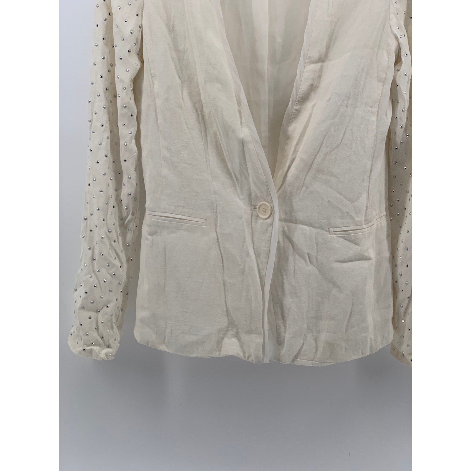 ARMANI EXCHANGE Women’s Off-White Rhinestone Long Sleeve One-Button Blazer SZ 4