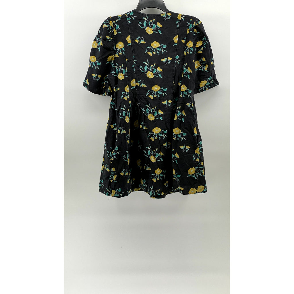 FREE PEOPLE Women's Black-Yellow Floral Adelle Short Sleeve Tunic Top SZ L