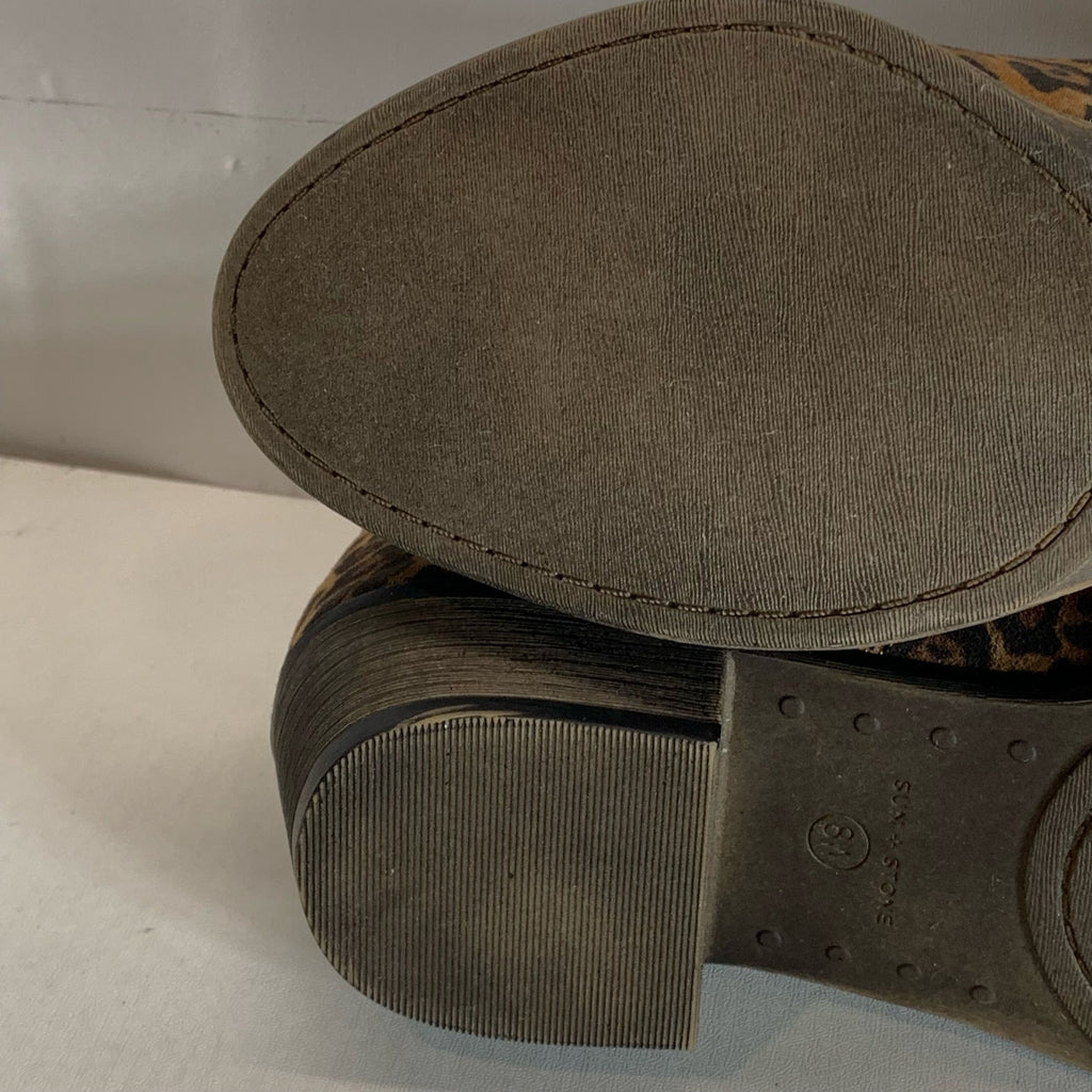 SUN+STONE Women's Brown Leopard Abby Double-Zip Round-Toe Block-Heel Booties SZ8