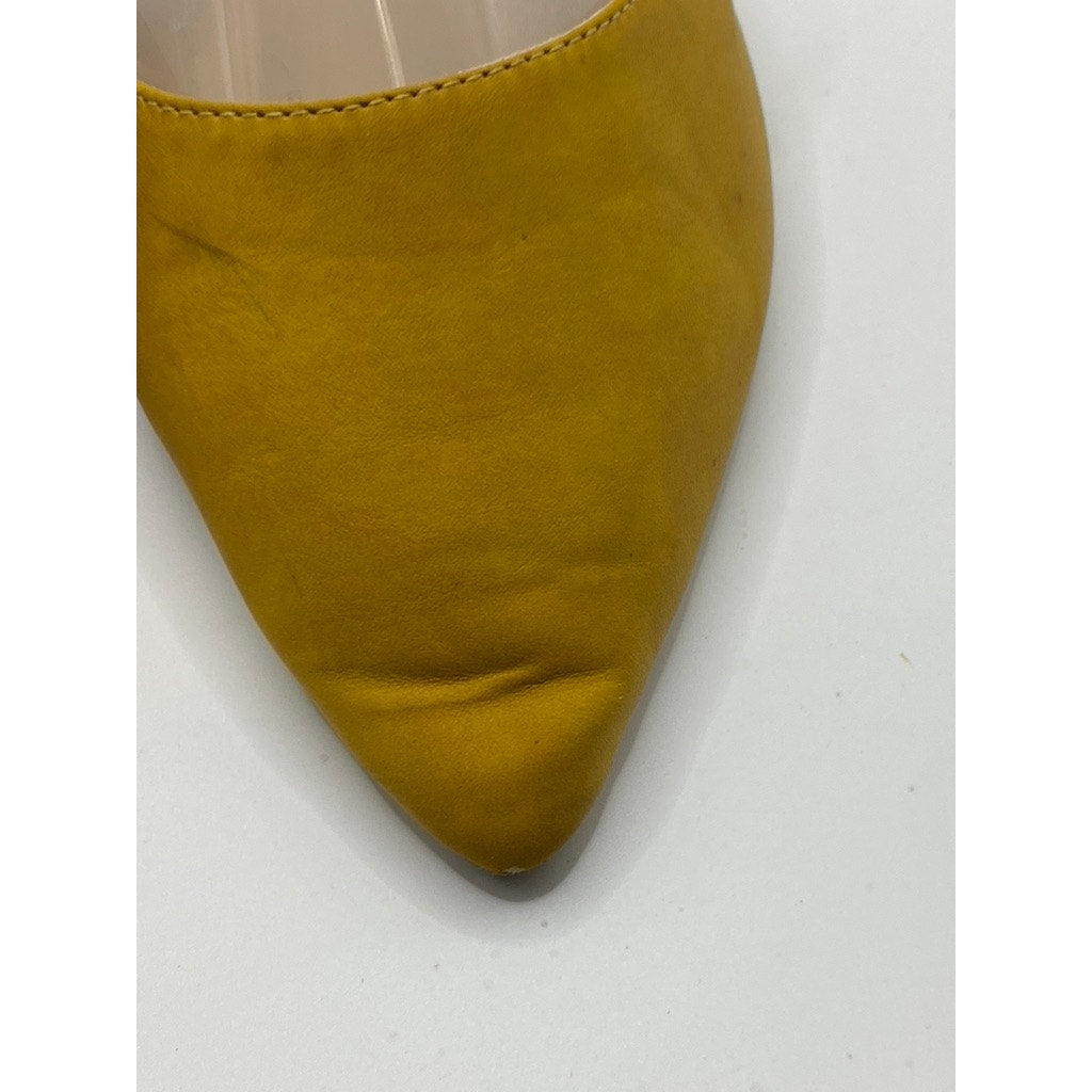 HARBORSIDES Women's Mustard Yellow Paxton Pointed-Toe Ankle-Strap Flats SZ 7.5