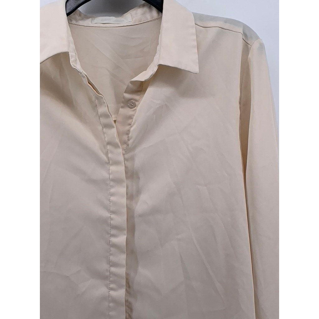 09WOMEN Women's Beige Regular-Fit Long Sleeve Button-Up Top SZ M