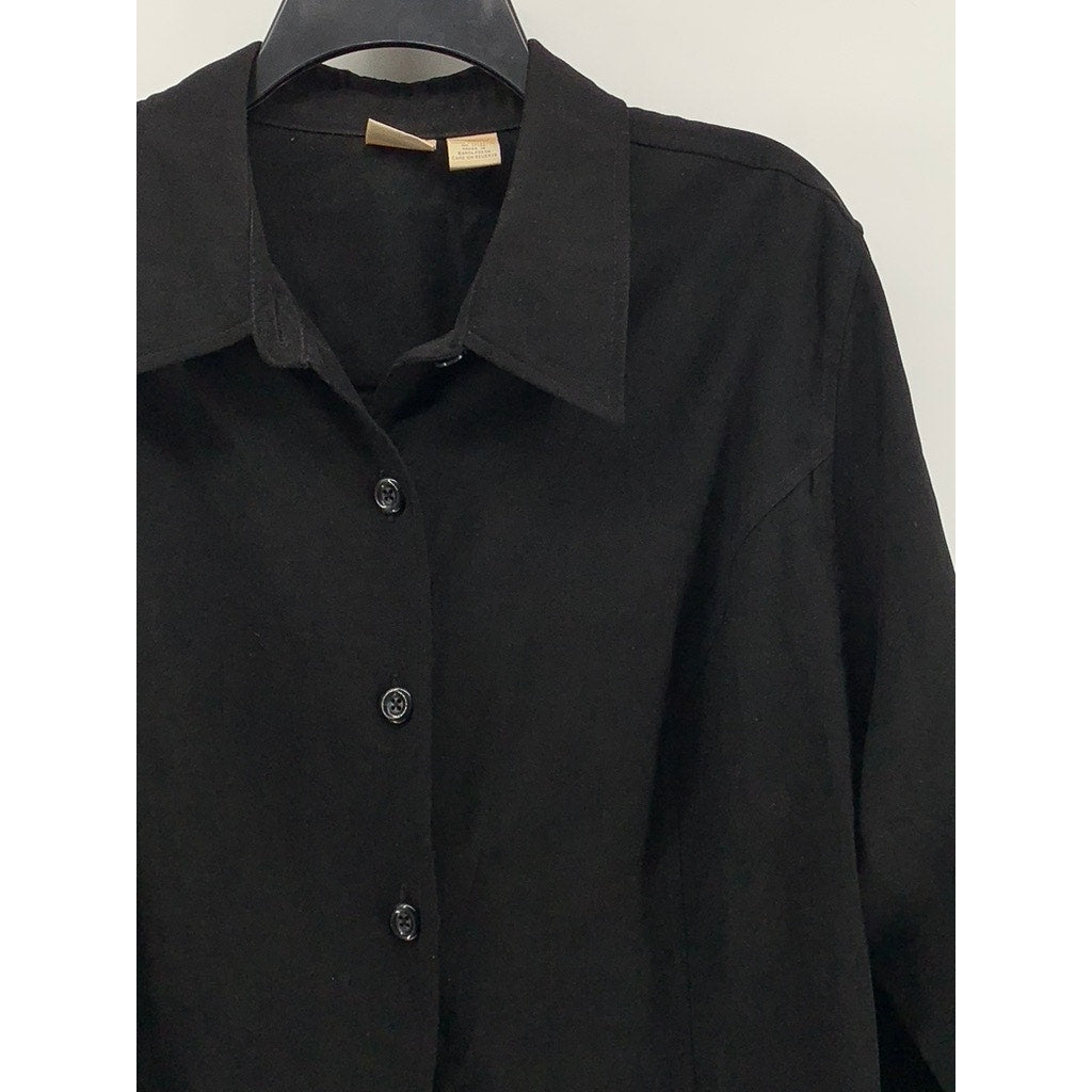 CHEROKEE Women's Black Plus Button-Up Long Sleeve Top SZ 2X