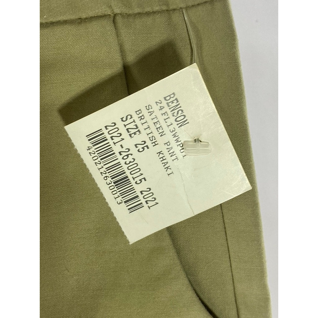 BENSON NYC Men's British Khaki Printed-Cuff Slim-Leg Sateen Pant SZ 25X28