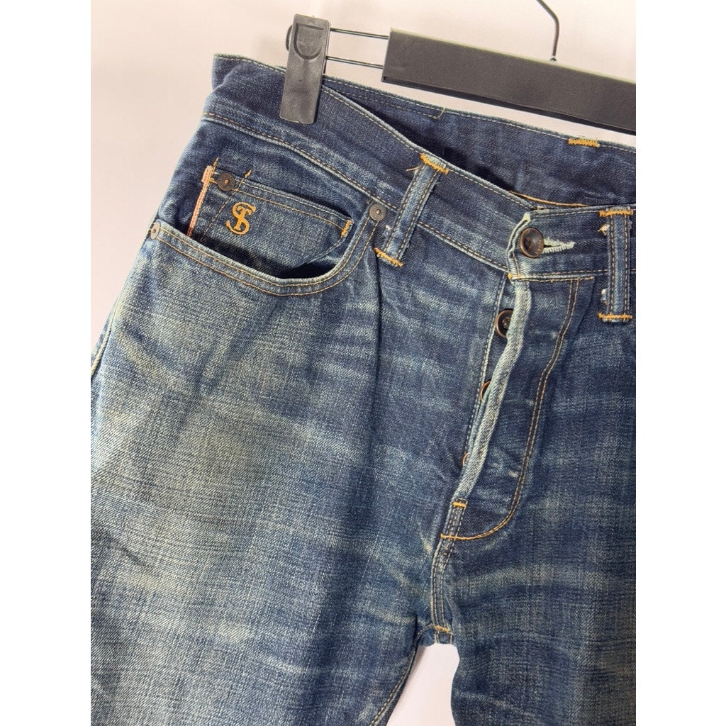 TODD SNYDER Men's Blue White Oak Cone Denim Slim-Fit Selvedge Jeans SZ 28X32