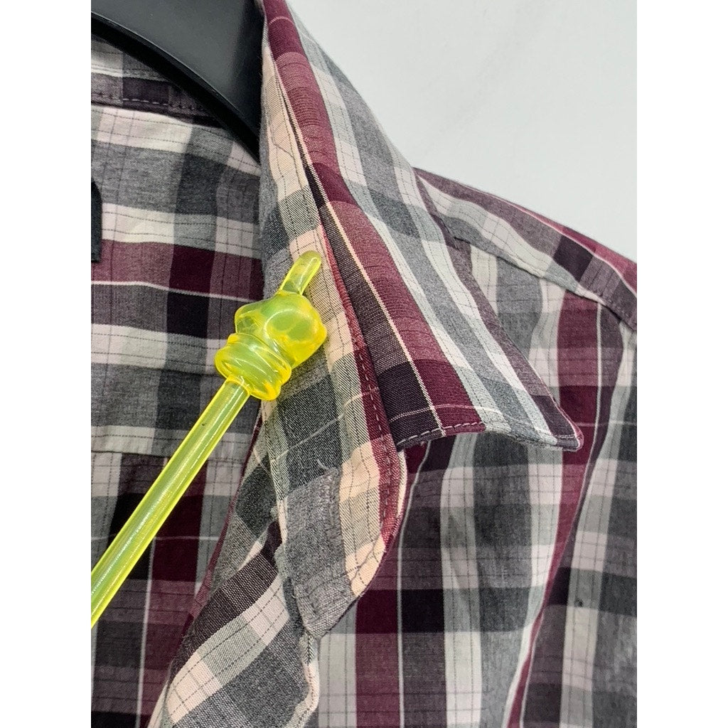 BANANA REPUBLIC Women's Gray-Burgundy Plaid Stretch Tailored Slim Fit Shirt SZ S