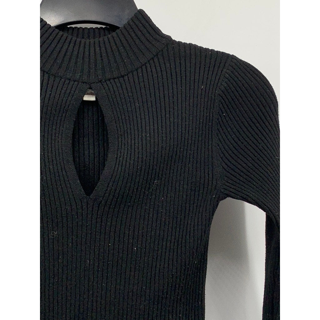 HIPPIE ROSE Juniors' Black Ribbed Teardrop Cutout Mock-Neck Top SZ XS