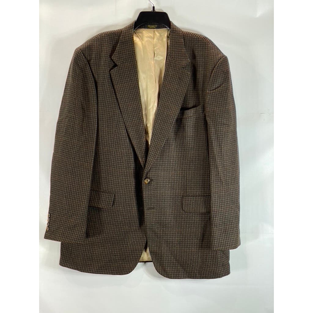 OSCAR DE LA RENTA Men's Brown Vintage Printed Two-Button Wool Blazer SZ 46L