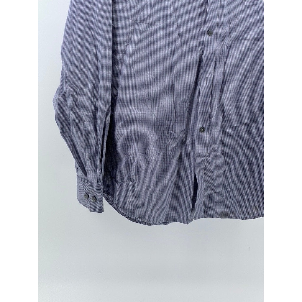 CALVIN KLEIN Men's Blue Micro-Check Regular-Fit Button-Up Long Sleeve Shirt SZ M