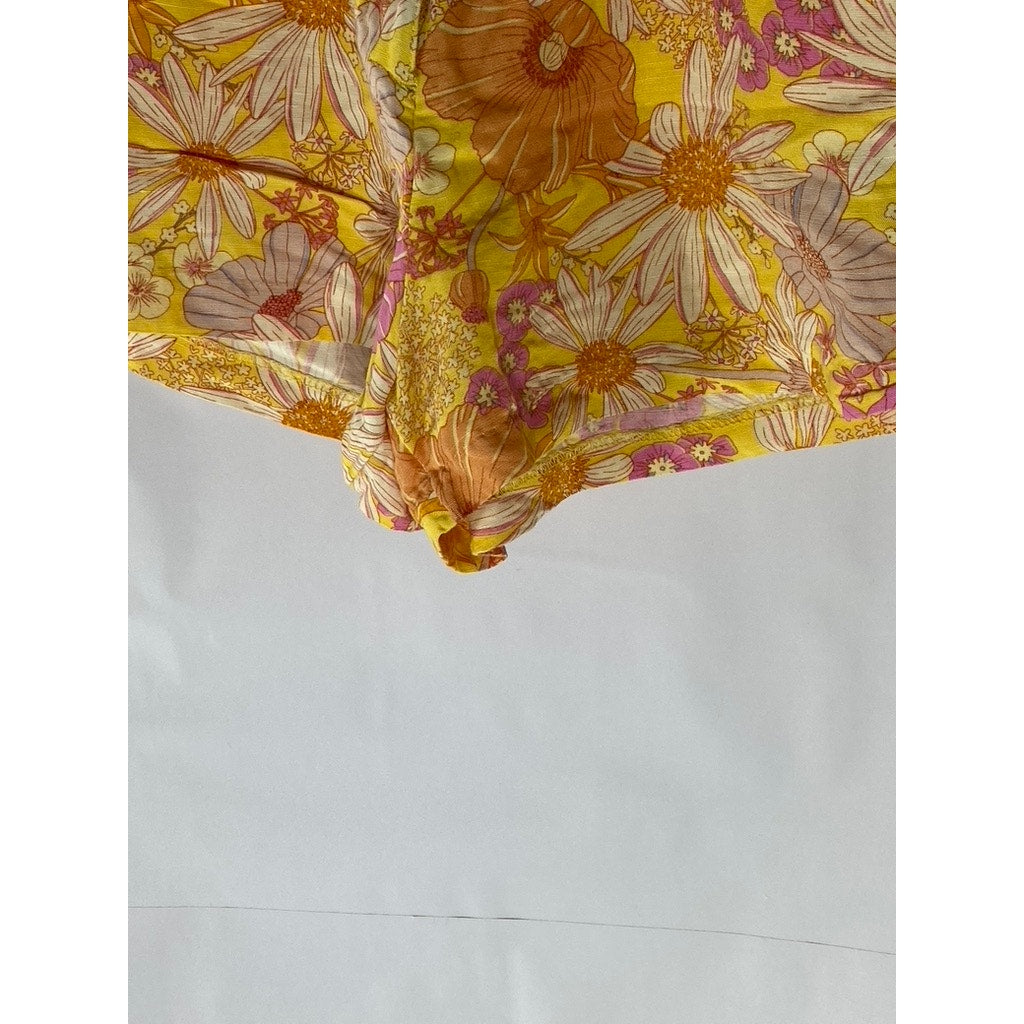 H&M Women’s Orange Floral Linen-Blend High-Waist Shorts SZ 6