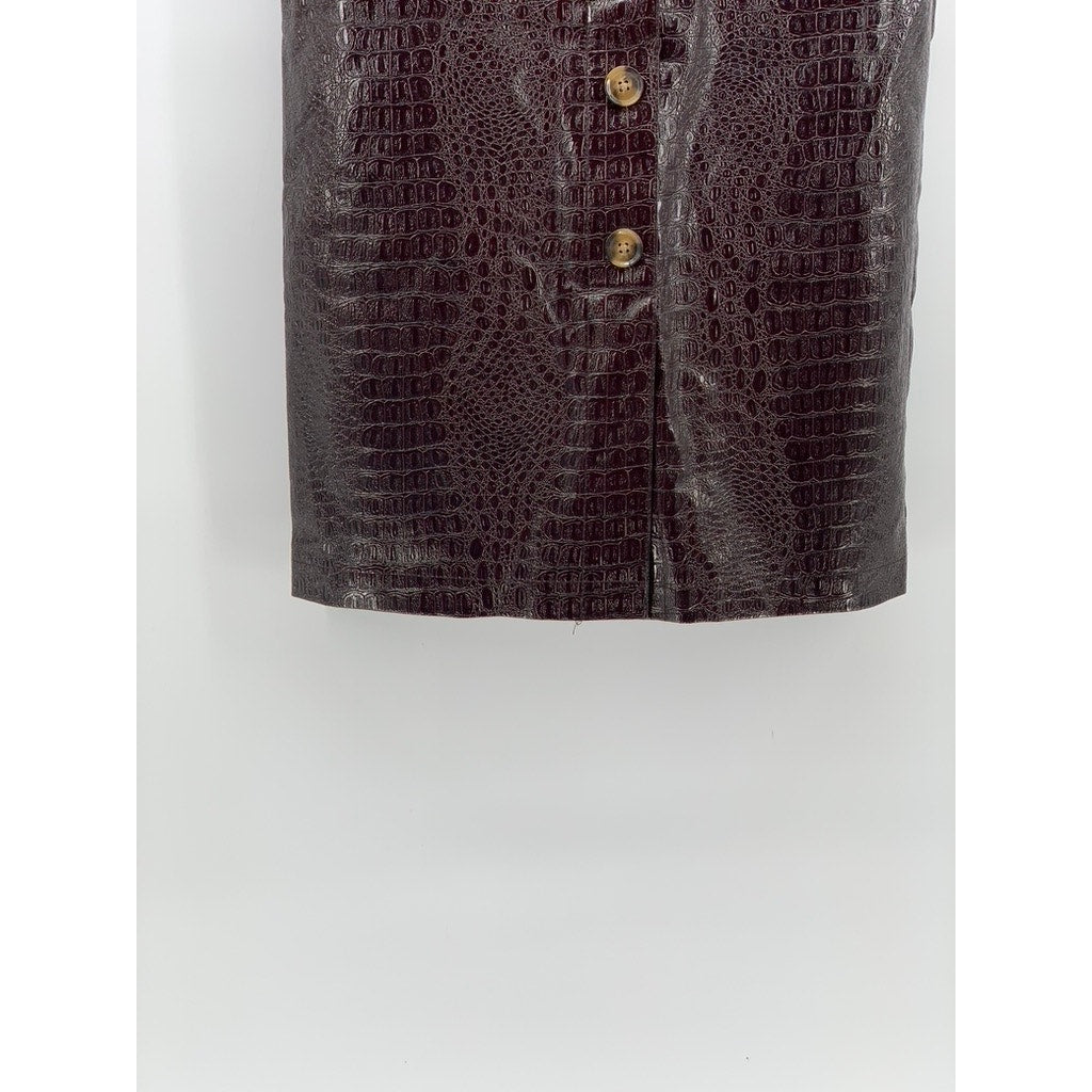 RACHEL COMEY Women's Wine Faux-Leather Snake Print Straight Midi Skirt SZ 0
