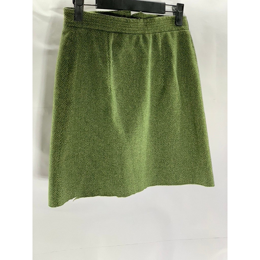 BONNE PETITE Women's Vintage Green Herringbone Knit Button-Front Mini Skirt SZ S