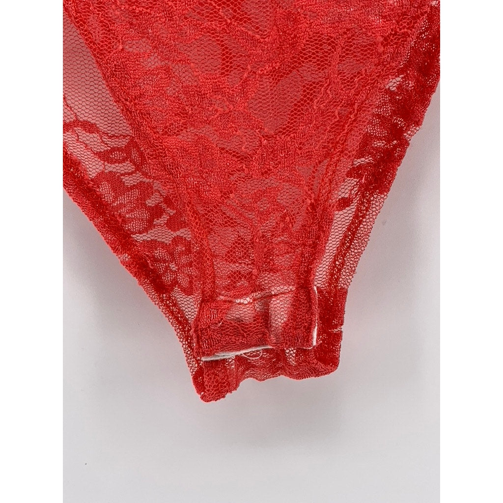 FASHION NOVA Women's Red Lace Cutout Strapless Bodysuit SZ XL