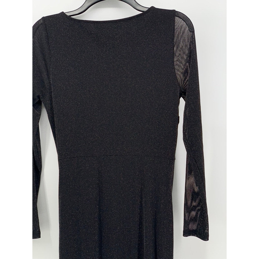 CANDALITE Women's Black Metallic Mesh Long Sleeve Cutout Maxi Dress SZ S