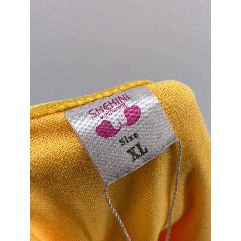 SHEKINI Women's Yellow Solid Lace-Up One-Piece Swimsuit SZ XL